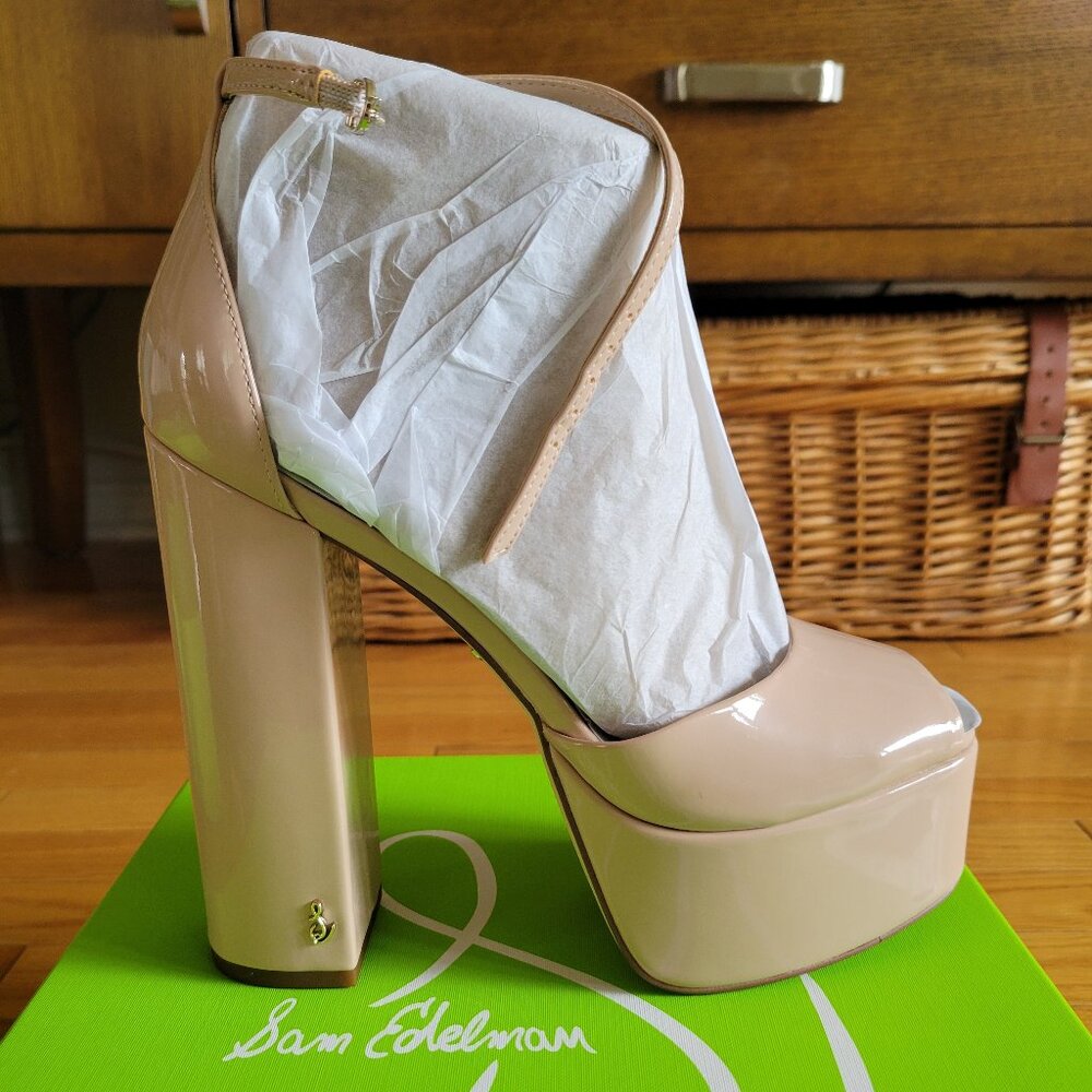 New Sam Edelman ankle strap platform heels, pink patent